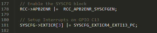 如何为STM32Nucleo板的GPIO C13上的按钮完成此操作